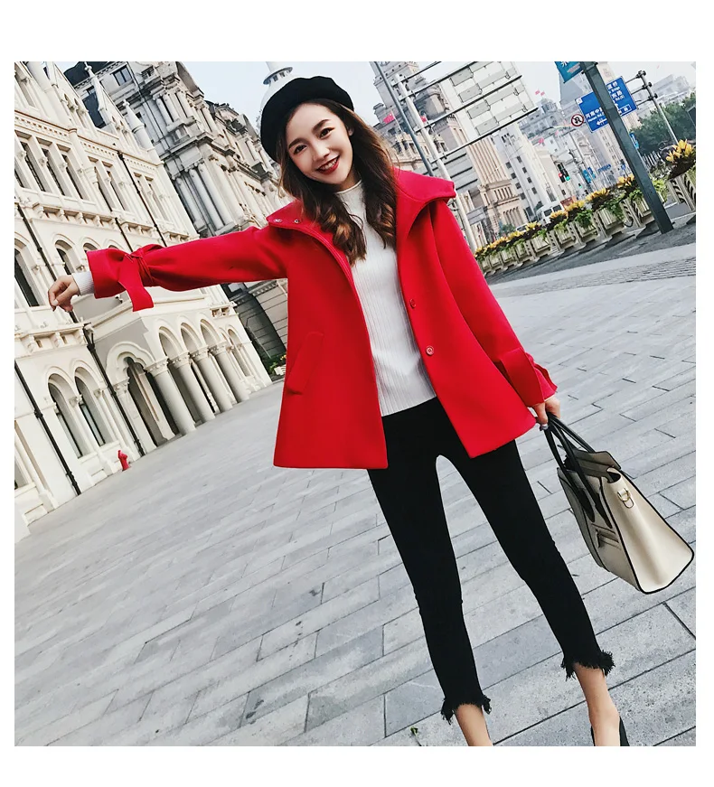 Отдел Sen Line Новое корейское Женское зимнее шерстяное пальто утолщенное с капюшоном а Тип шерстяное женское короткое пальто женское Красное Женское пальто
