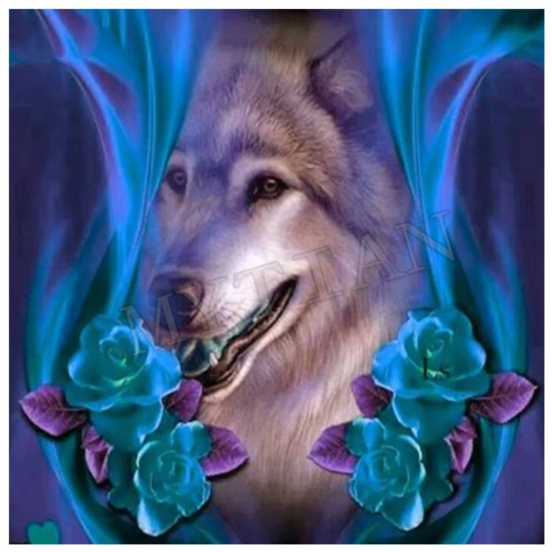 New Wolf &amp purple rose 5D fulldiamond painting cross stitch needlework diamond mosaic square/round home decor embroidery | Дом и сад