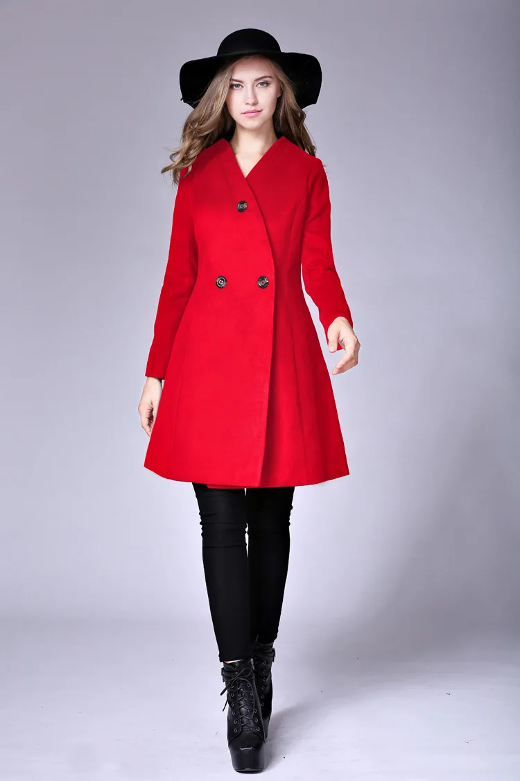 Long Women Wool Blend Coat Slim Cashmere Jacket Casual Ladies Coats