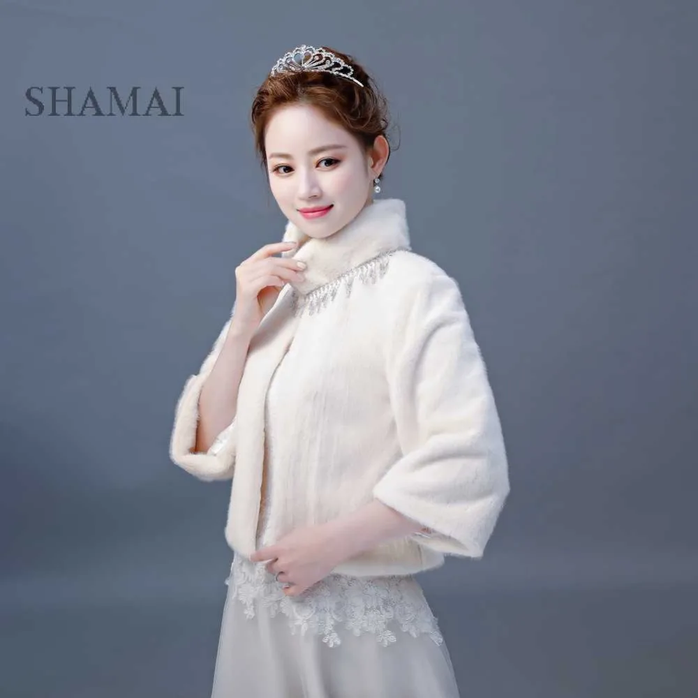 SHAMAI, искусственный мех, Зимние Свадебные накидки, высокое качество, теплое меховое Болеро для невесты, накидка, вечерний жакет, свадебная куртка, куртка для подружек невесты