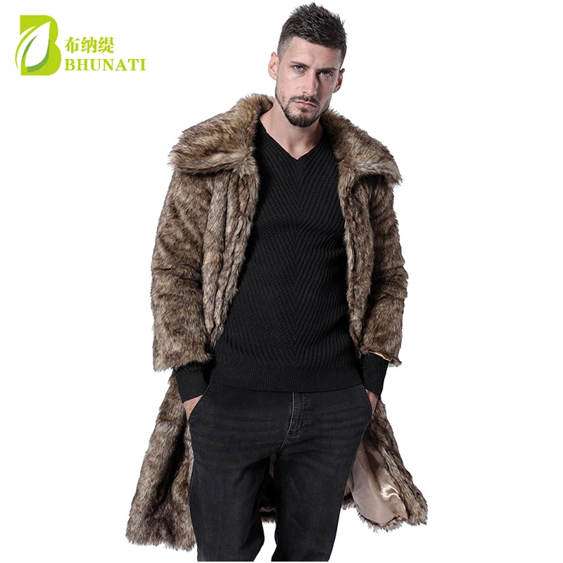 Autumn and Winter Men's New Faux Fur Coat Leopard Large Lapel Long Coat Mink Fox Fur Long Outwear Faux Fur Jacket
