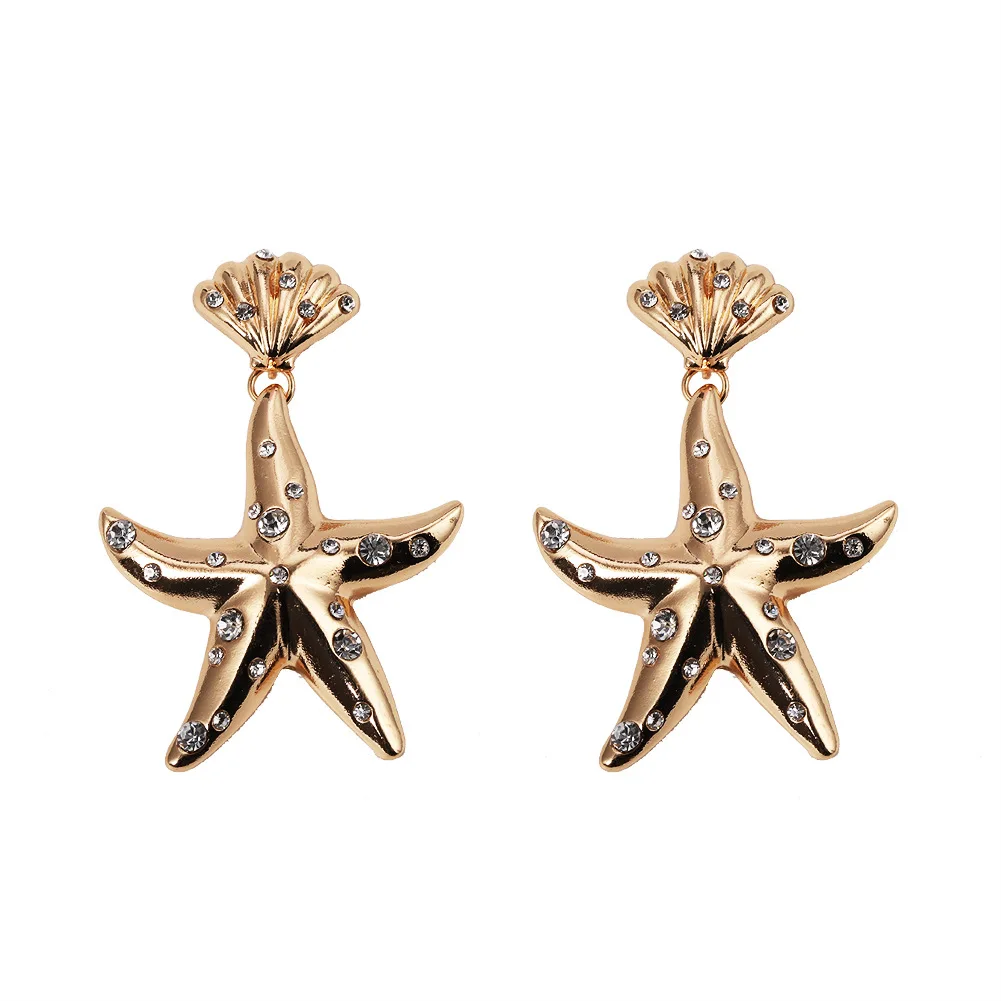 

New Fashion Star Pendant Crystal Drop Earrings Charm Romantic Golden Cute Statement Dangle Earring Vintage Wedding Party Jewelry
