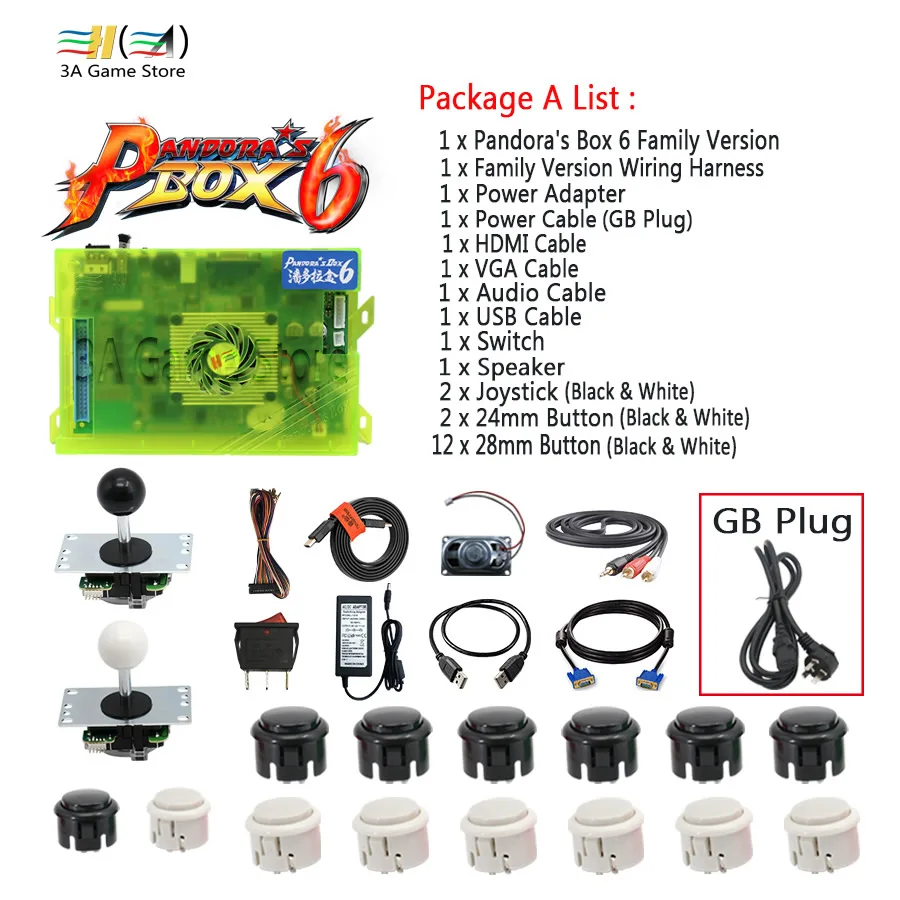 A set - GB plug Pandora Box 6 1300 в 1 семейная версия контрольные принадлежности diy аркадный джойстик кнопки HDMI VGA USB Комплект Динамиков Аркады 2 плеера - Цвет: A set - GB plug