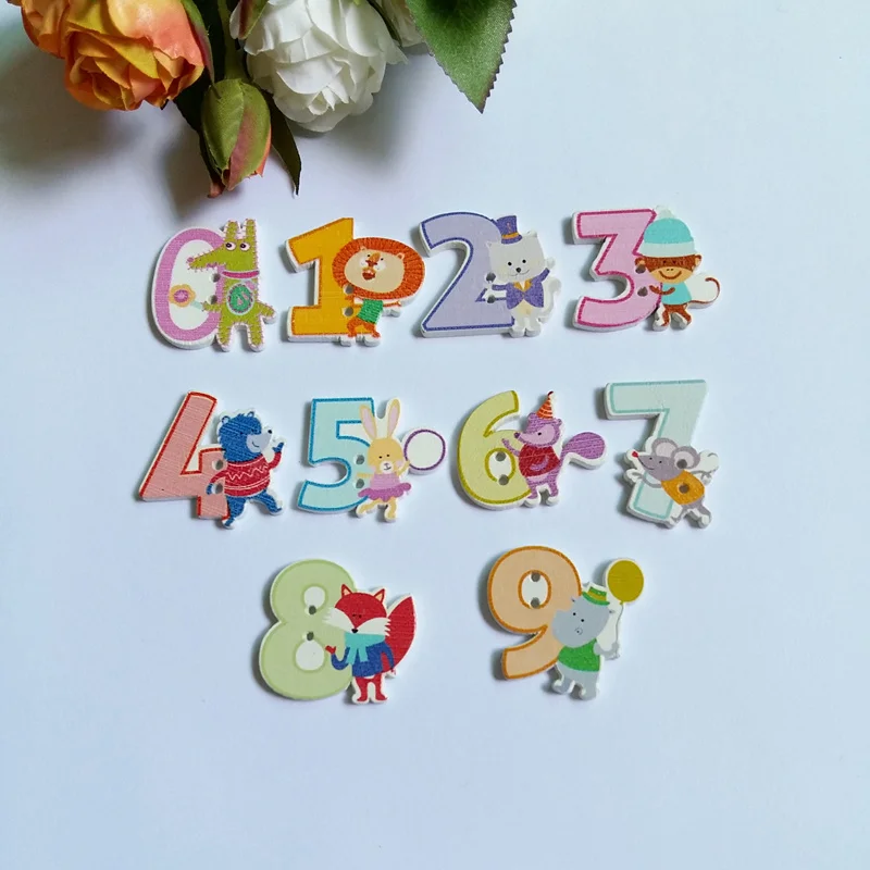 

New Mixed numeral 0-9 100pcs Fastener Cartoon Buttons 2 Holes DIY Wooden Decorative Buttons Scrapbooking Sewing Accessories