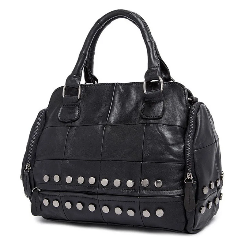 

High Quality Sheepskin splicing Women's Shoulder bag large Genuine leather bag black Women Handbags Totes messenger bags LY158