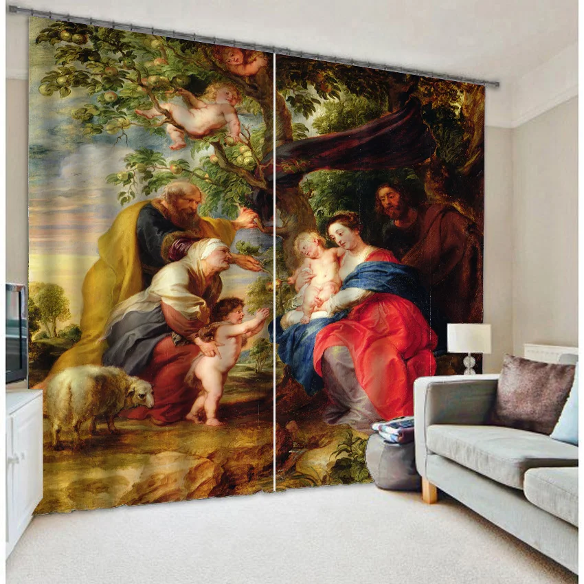 

Classical European Style Oil Painting Art Curtains Blackout Living Room Bedroom Short Window French Door Christmas Home Decor