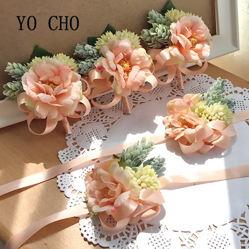 Йо Чо ручной работы свадебные корсажи жених бутоньерка невеста невесты на запястье цветок Искусственные цветы Выпускной корсаж