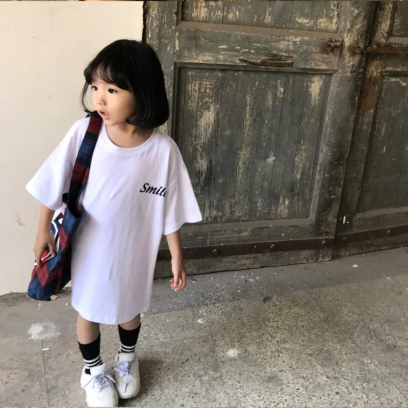 Item de Verão Camiseta com Grande Novo Menina Longa Sorriso Design 2020 8 2019 novo item de verão menina longa