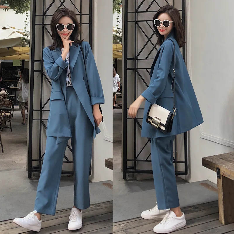 Women's suits 2019 new autumn casual solid color high quality double-breasted suit jacket fashion straight trousers suit