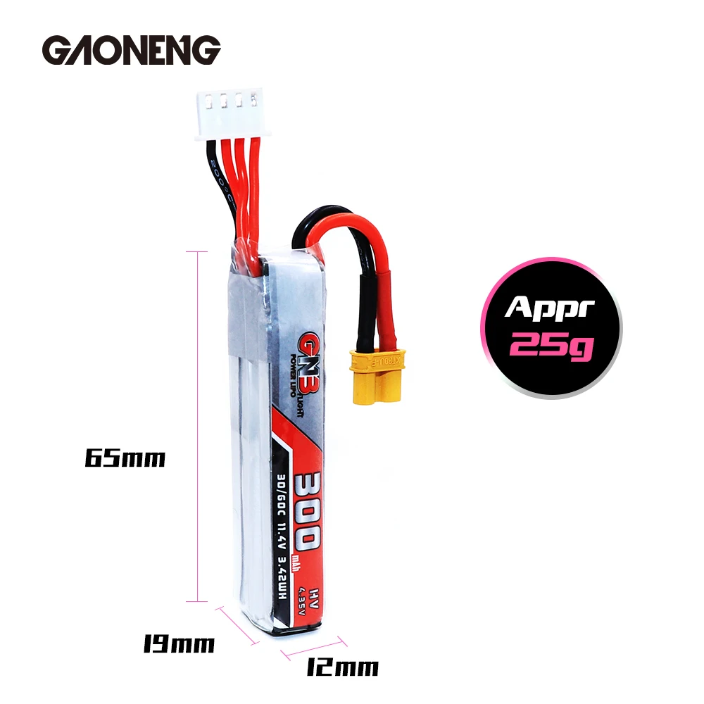 2 шт Gaoneng GNB 300mAh 3S 11,4 V 30C/60C HV Lipo батарея XT30 разъем для полноскоростного TinyLeader whoop3S Дрон RC FPV части дрона