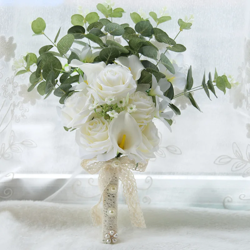 Бохо Свадебные цветы мини невесты букет невесты Настоящее прикосновение белые цветы каллы лилии свадебный букет