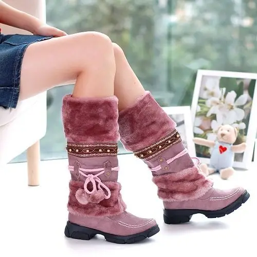 

Shoes Woman Mid Calf Boots Snow Boots Warm Winter Shoes Casual Slip On Leather Shoes Super Quality MH210