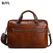 BJYL Novo Genuíno couro de homens bolsa de negócios masculino 15 polegada laptop maleta saco do mensageiro shouder retro crossbody saco do computador