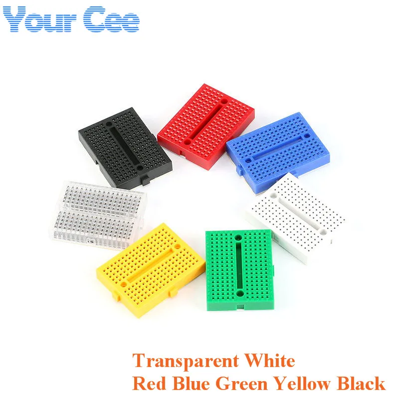 

1pc SYB-170 Mini Solderless Prototype Test Breadboard Board 170 Tie-points Transparent White Red Blue Green Yellow Black Color