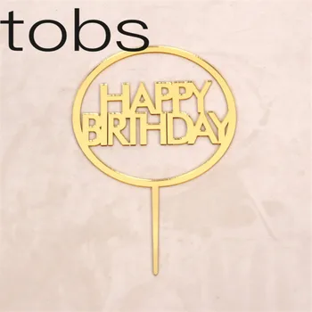 

Happy Birthday Cake Topper Acrylic Letter Gold Silver Cake Top Flag Decoration for Birthday Party Wedding Supplies