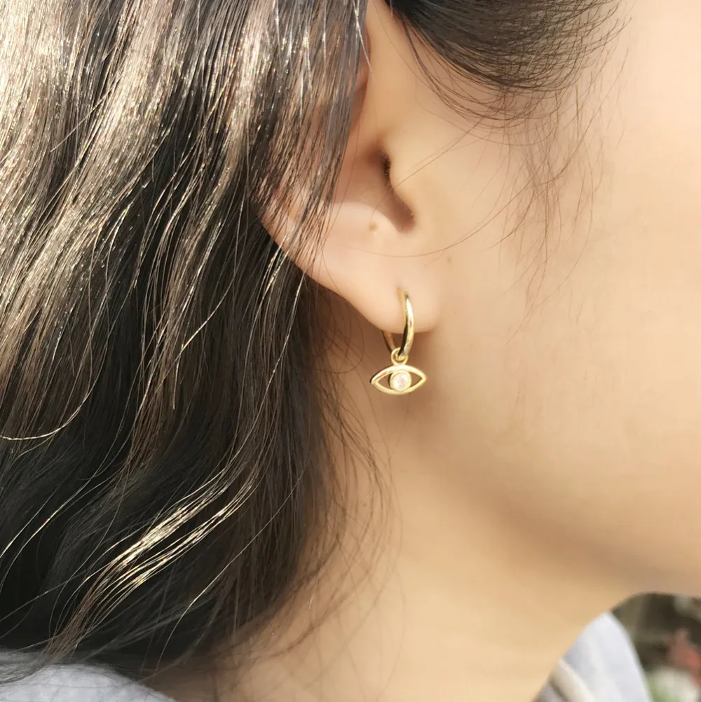 

S925 sterling silver earring Customized fashion zircon gold eye ear ring ear bone personality wild trend female girl ear jewelry