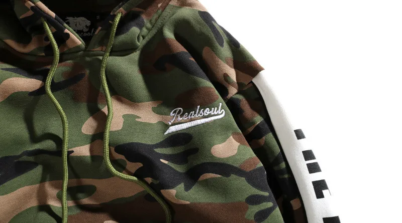 2019 New Men Hip Hop Hoodie Streetwear Camouflage Patchwork Letter Print Sweatshirts Pullover Harajuku Japanese Fleece Hoodie