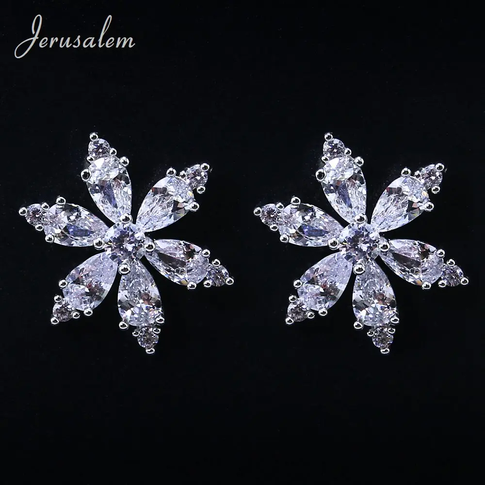 2017 Summer Earings Flower Crystal Stud Earrings for Women Stainless