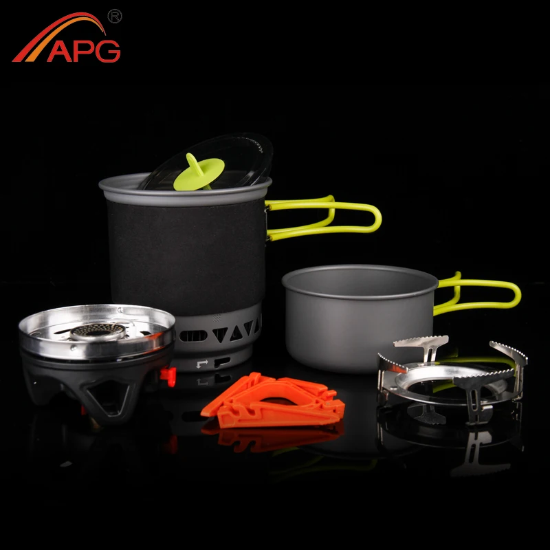APG Outdoor Cooking Bowl Pot Combination System Camping Cookware Backpacking Travel Set Gas Stove Camping Equipment Oven