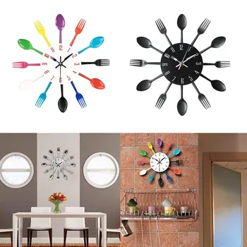 

Creative Kitchen Wall Clock 3D Modern Cutlery Kitchen Spoon Fork Wall Clock Wall Decal Wall Room Home Decoration