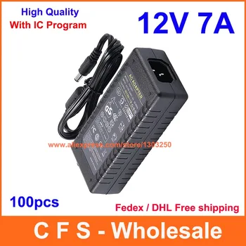 

100pcs AC DC 12V 7A Power Supply Adapter 12V 85W Adaptor Charger Free shipping High Quality wholesale