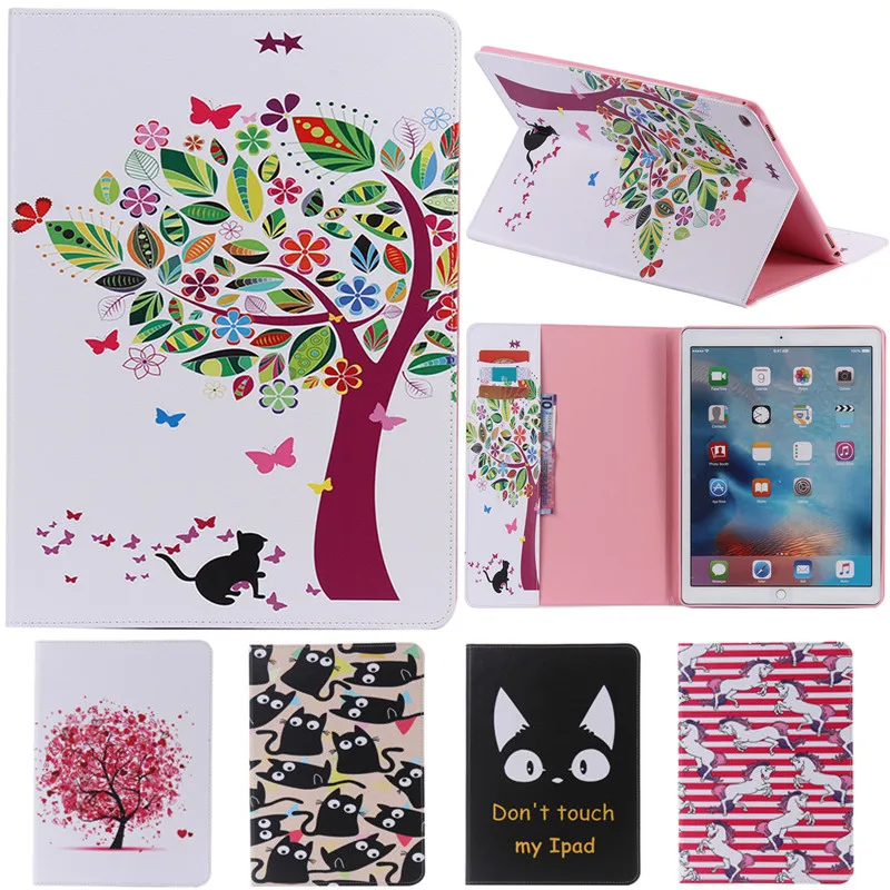 

For IPad Pro Cute Cartoon Flower with Card Slot Stand Flip PU Leather Coque Case sFor Apple IPad Pro 12.9 Inch Tablet Cover Case