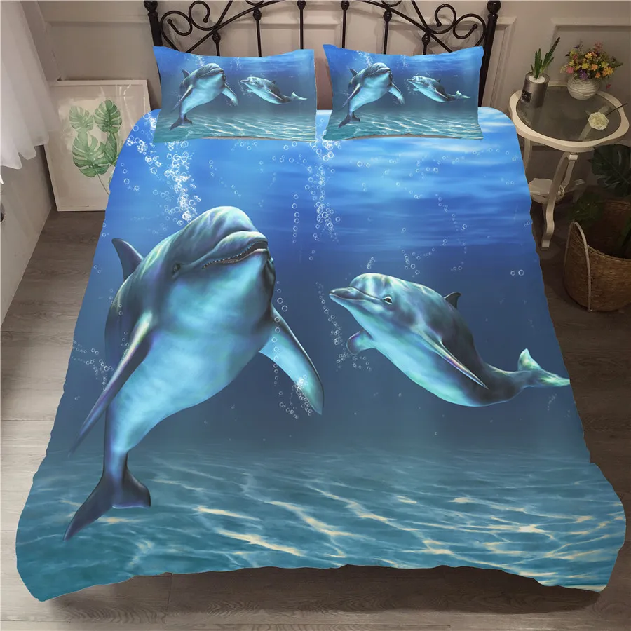 

A Bedding Set 3D Printed Duvet Cover Bed Set Sea Dolphin Home Textiles for Adults Bedclothes with Pillowcase #HT02