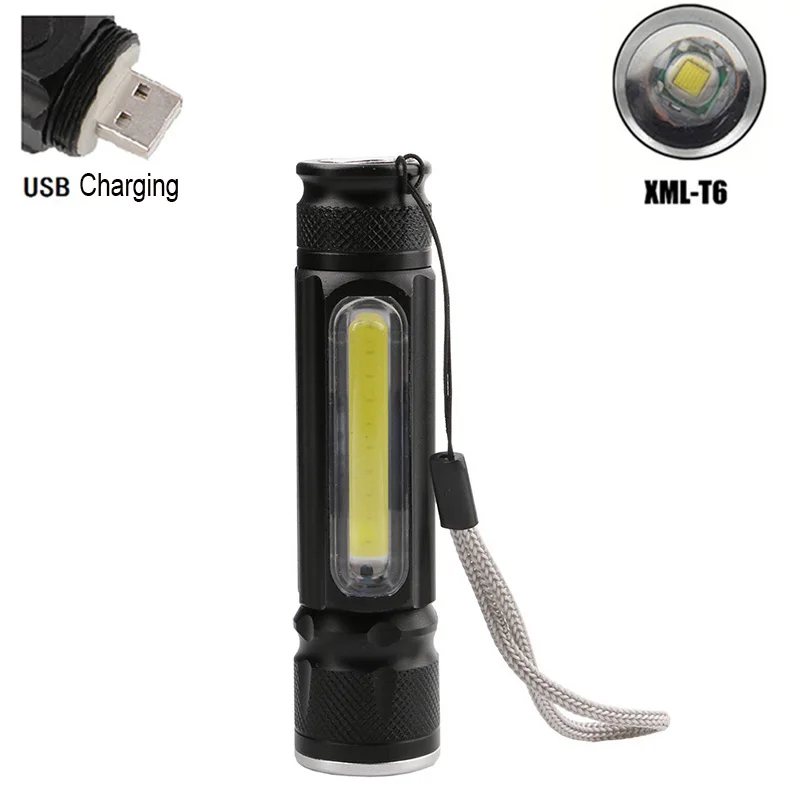 

USB Flashlight with Magnet COB+XM-L T6 Handy LED Lantern USB Rechargeable Torch Flash Light Zoom Lamp With 18650 Battery