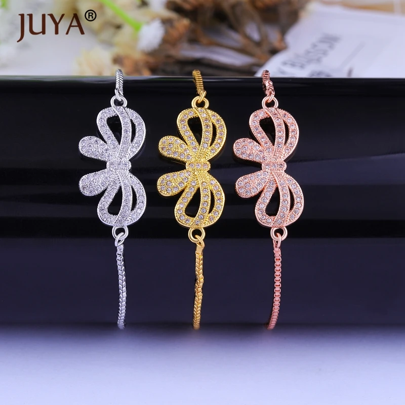 

Trendy Romantic Copper Zircon Rhinestone Bowknot Bracelets For Women Girl Gold Silver Chain Adjustable pulseras mujer moda 2018