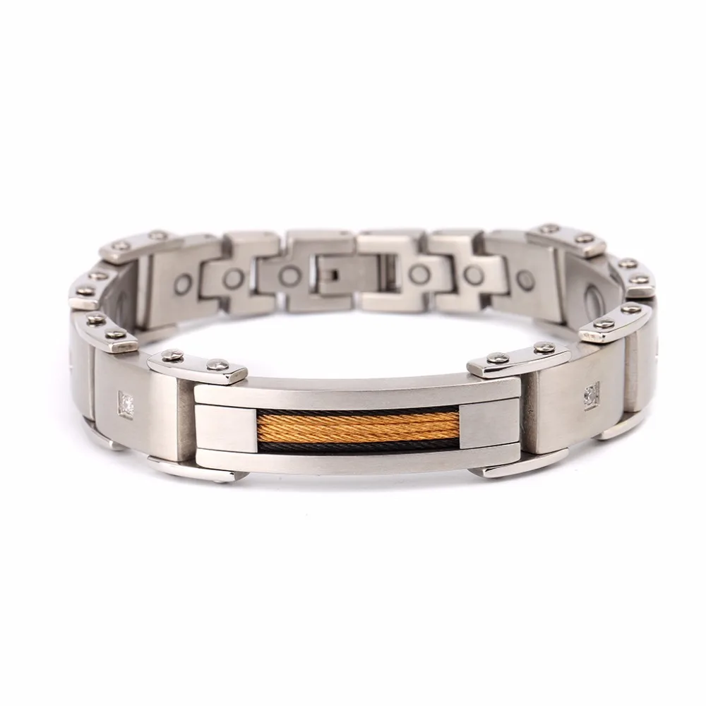 Stainless Steel Bracelet Men Wire Wristband Crystal Chain Link