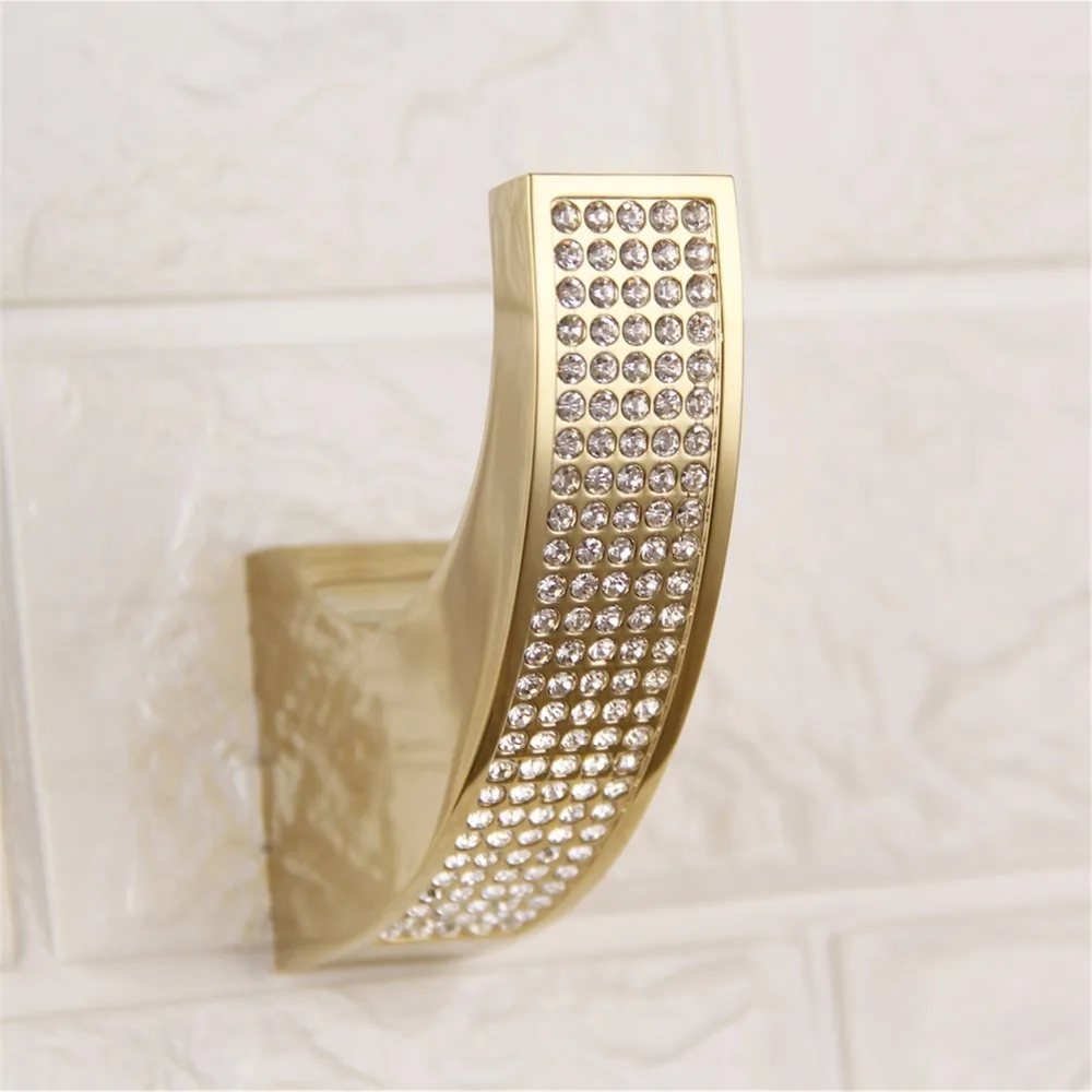 Billige Tschechische Kristall Bad Hardware Set Robe Haken Handtuch Schiene Rack Bar Regal Zahnbürste Halter Bad Zubehör Gold Chrom