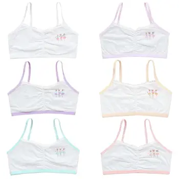 

Junior Girls Decorative Button Lace Splicing Underwear Bra Wide Shoulder Straps Cute Cartoon Animal Sport Training Bra Crop Top