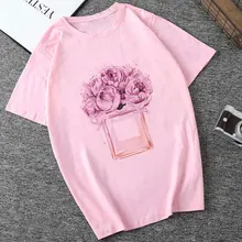 Camisetas Verano Mujer de talla grande Vogue Mujer estampado Rosa Perfume estético camiseta Harajuku camiseta Mujer camiseta