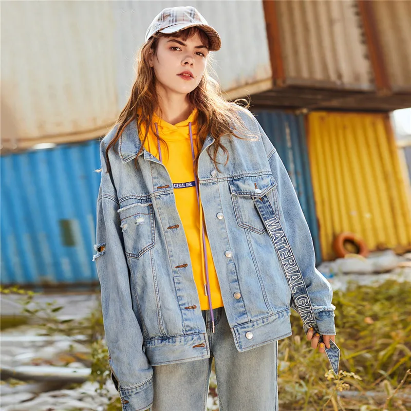 breasted Veste À Lj244 Vêtements Coupe Automne Manches Single Lâche Mode Blue Qualité Denim Longues De Supérieure Décontracté Hauts Printemps Cowboy Femmes Nouvelle FRTO5qq