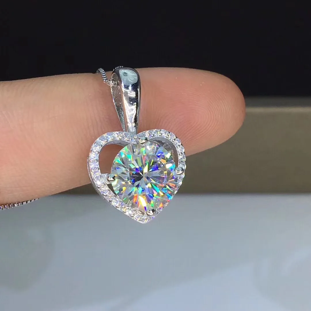 Круглые серебряные подвески Moissanite, 1 CT D VVS, роскошные Подвески Moissanite Weding для женщин