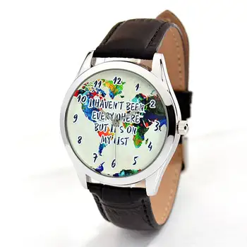 

2018 New 100pcs/Lot Fashion Watercolor Map Watch World Map Watch Traveler Anniversary Gift Leather Watches Femmes Montres