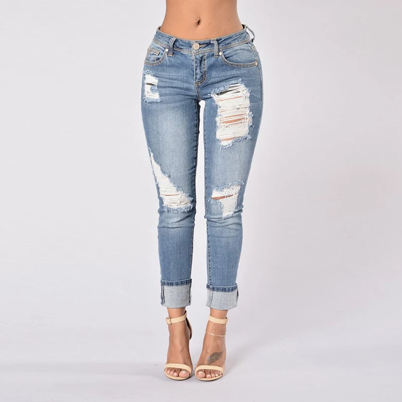 Бойфренд уличные джинсы узкие джинсы обувь для девочек для женщин хлопок 2019 длинные однотонные Летние талии рваные брюки осен