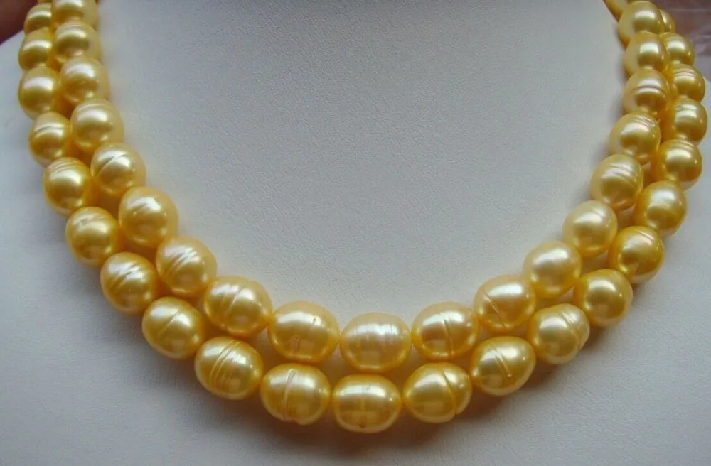 

HUGE AAA+ 10-13MM South Sea Golden Baroque Pearl Necklace 35" 14K GOLD CLASP