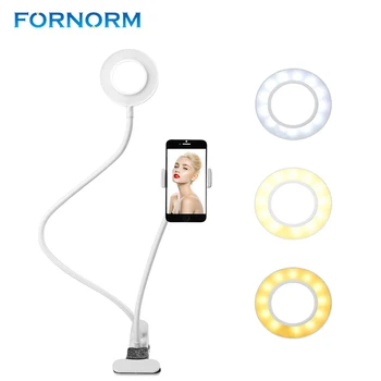 

FORNORM Selfie Lamp Ring Light 3 Mode 10 Level with Phone Holder Arm Stand for iPhone X 8 Plus Samsung