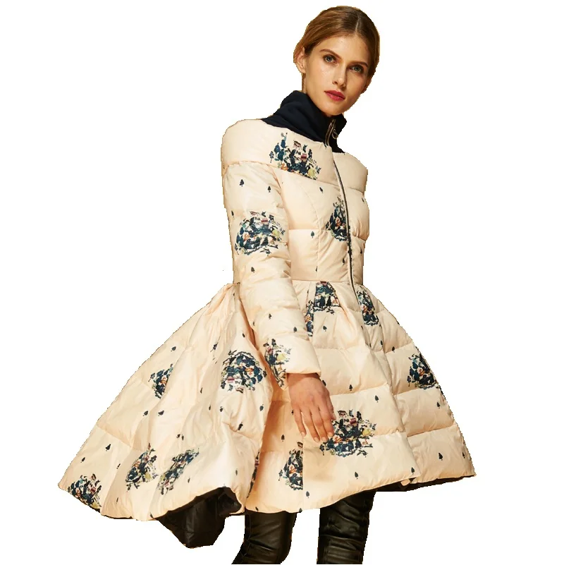 Высококачественное итальянское модное дизайнерское роскошное пальто, женская зимняя парка из натурального утиного пуха, куртка с асимметричным принтом, юбка-парка