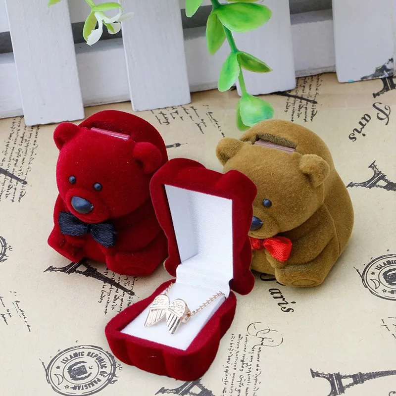 Мини красный милый медведь Jewllery подарочные коробки для колец и маленькие серьги кулон ожерелье