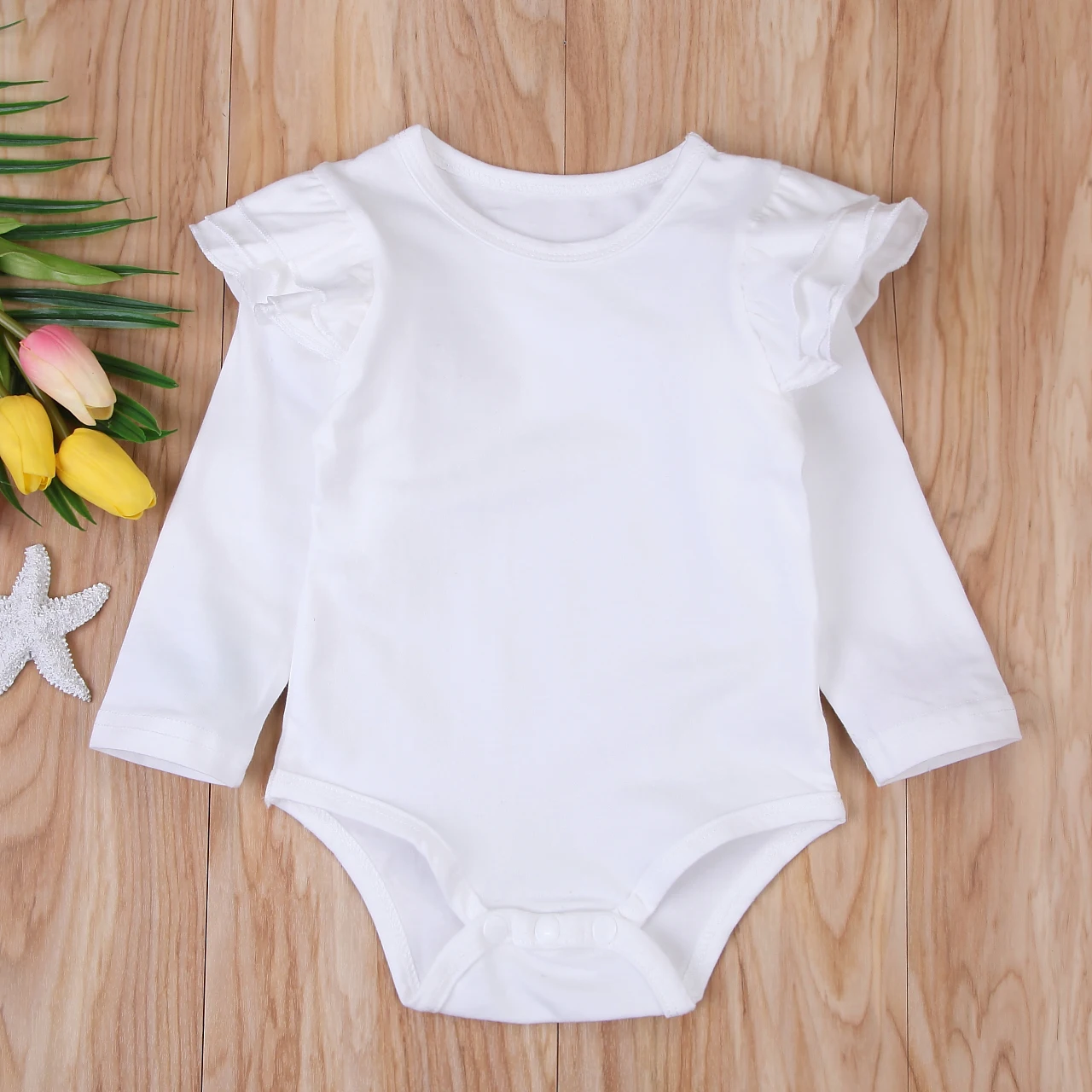 8 цветов, однотонный хлопковый Детский комбинезон с оборками, комбинезон для новорожденных девочек и мальчиков, Униформа-комбинезон с длинными рукавами, одежда От 3 месяцев до 2 лет - Цвет: Белый