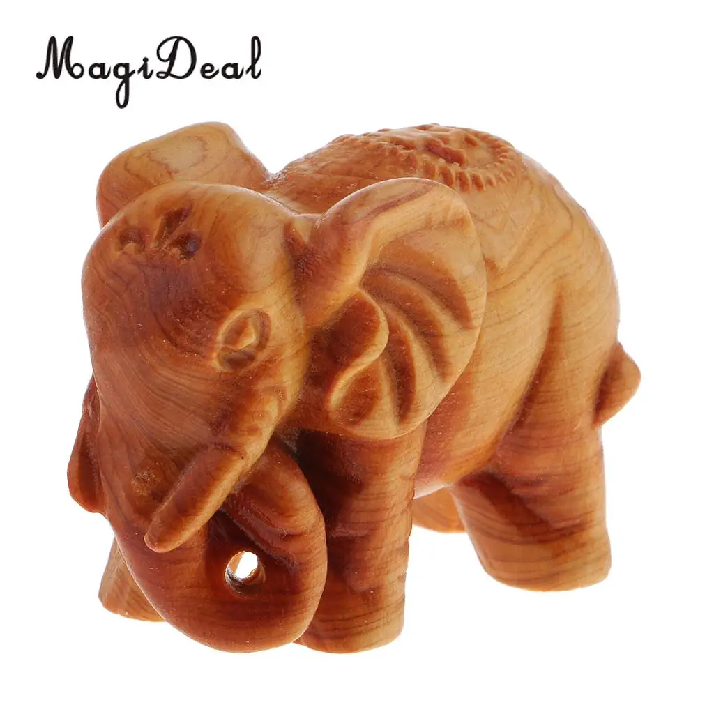2x Miniature Wooden Elephant Statues Models for Home Garden Patio Lawn DIY Oraments