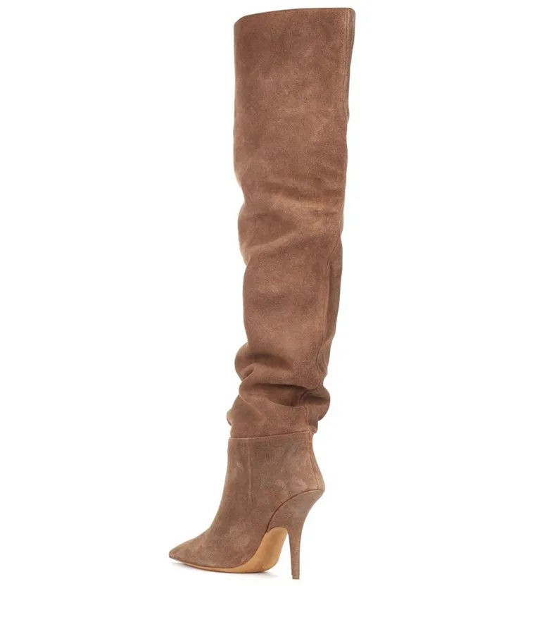 Del Vestido Slip Abesire La Chicas Pie Moda Sólido Sobre 2019 Zapatos Tacones Puntiagudo Falda Botas Delgada Mujer Marrón on Rodilla Venta De Caliente Señora Dedo xPawx0qH