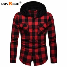 Covrlge New Autumn/winter Plaid Double Pocket Hooded Casual Men's Checked Long Sleeve Shirt MCL207 hooded panel pocket tartan shirt