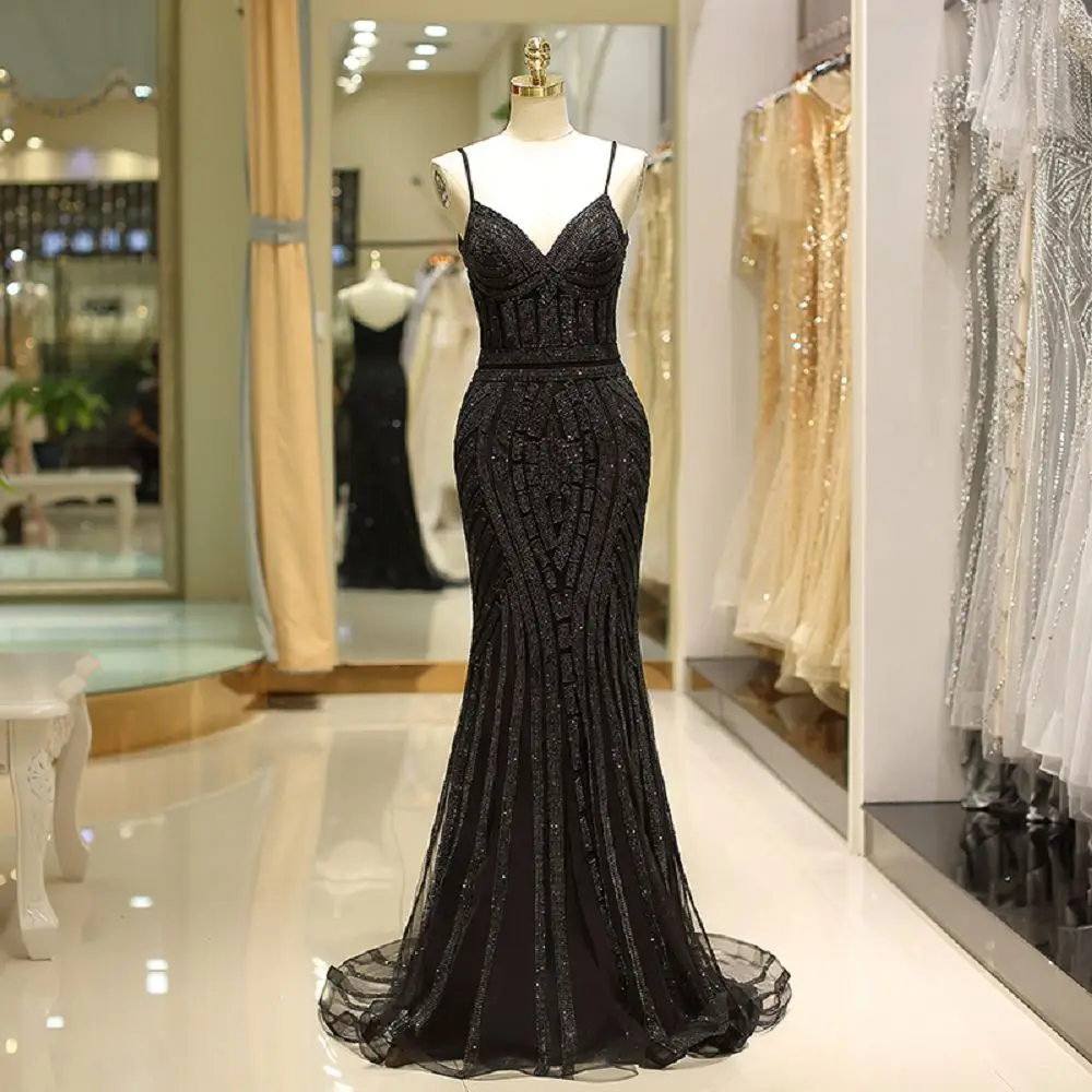 

Women shiny crystal Evening gown Dresses mermaid spaghetti V-neck Homecoming Dresses Dress luxury prom gown vestido de festa