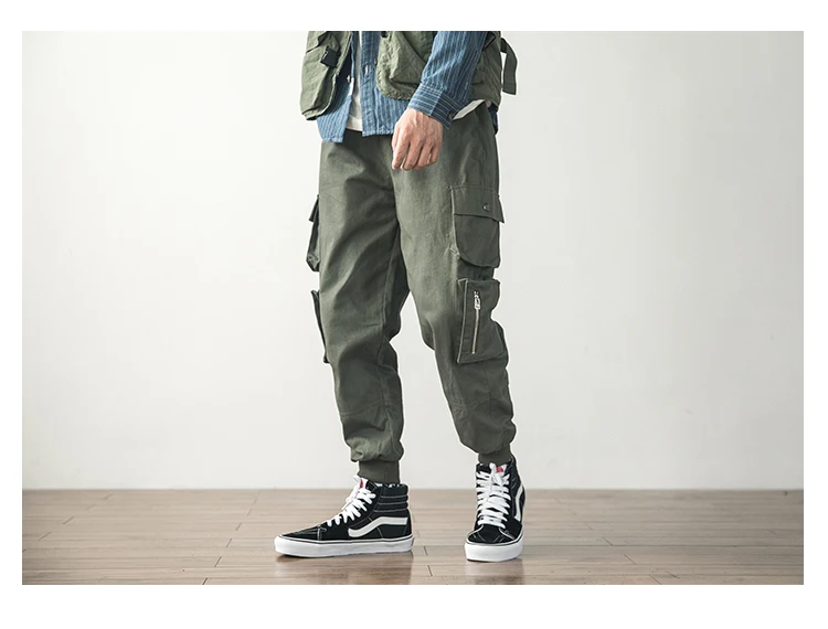 Мужской мульти-карманный нагрудник Общий мужской jogger army green high street cargo повседневные брюки свободные уличная мода хип-хоп брюки