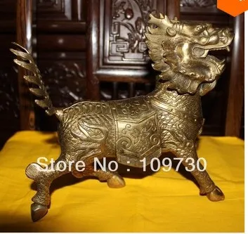 

00745 Pure Bronze Copper Kylin Statue-Oriental Mascot Luck Aniaml Chinese Dragon