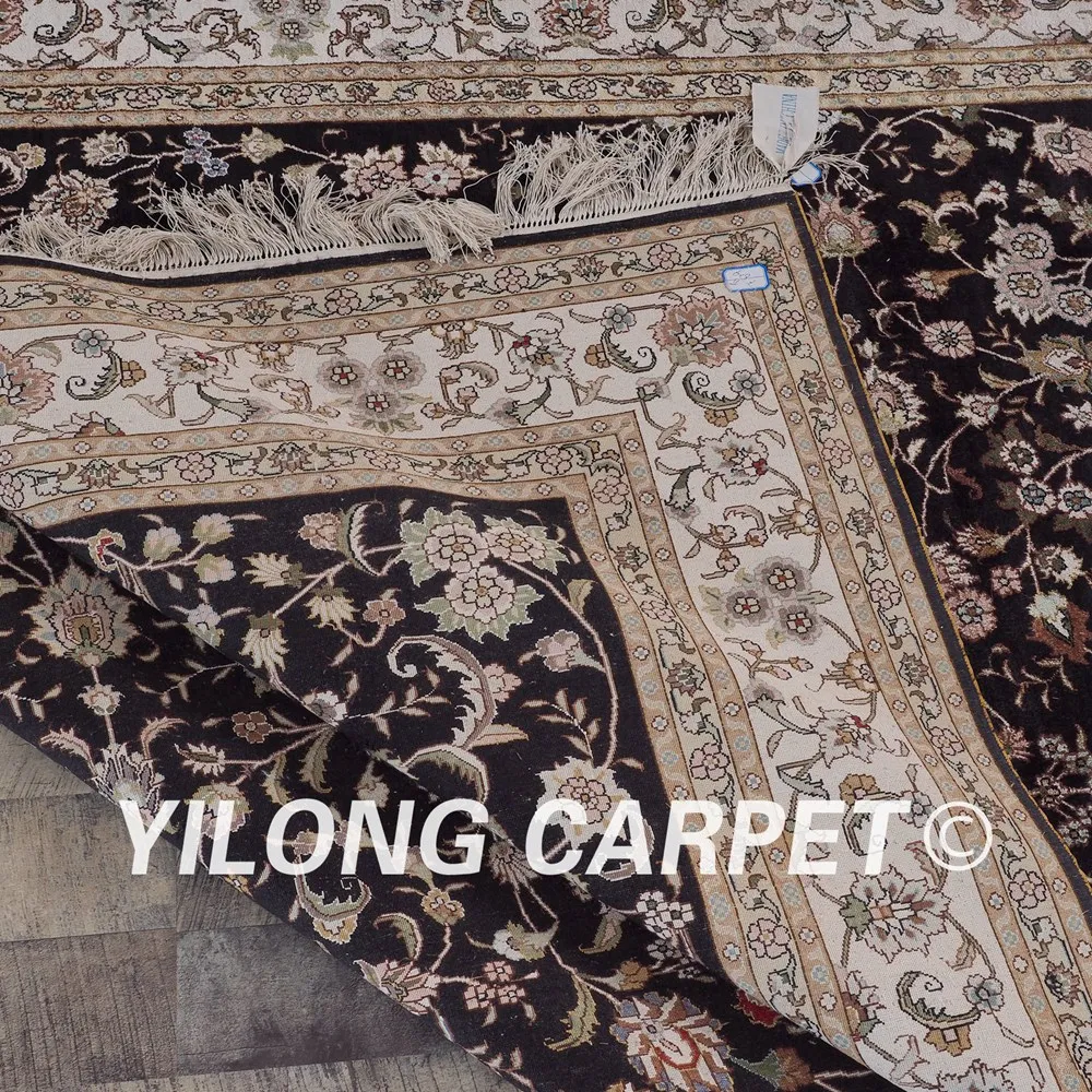 Yilong 6'x9 Тебриз ковер черный Vantage изысканный шелк ручной работы Восточный ковер(KMZ07H6x9