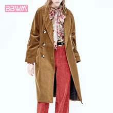 Длинный отворот теплый Осень вельветовый двубортный пальто Длинная ветровка Женская куртка